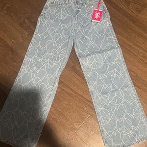 Justice Light Blue Heart Pattern Flare Jeans